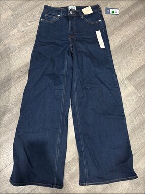 Womens Wide Leg Dark Blue Jeans